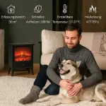 Elektrisk Spis Kamin Svart av Metall för Vardagsrum Fristående med Värmare och LED Flameffekt 1800 W