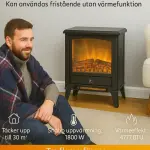 Elektrisk Spis Kamin Svart av Metall för Vardagsrum Fristående med Värmare och LED Flameffekt 1800 W