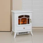 Elektrisk Kamin med LED-Eld Fristående Värmare 2 Effektlägen Mysig Stämning utan Rök Vit 41,5 X 28 X 54,8 Cm 950/1850 W