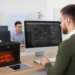 Vägghängd Elkamin med Välvd Glasfront Elektrisk Eldstad med Dimbar Flameffekt Fjärrkontroll och Timer Svart