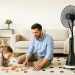 Vattenkylningsfläkt Stativfläkt med Spraydimma Vit av Plast för Hem ve Kontor Oscillerande Fläkt med Timer 90 W 125 cm