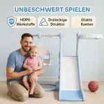 Barnrutschbana Lekplats 4-i-1 Ljusblå av Plast för Inomhus och Utomhus Rutschkana med Gunga och Basketkorg