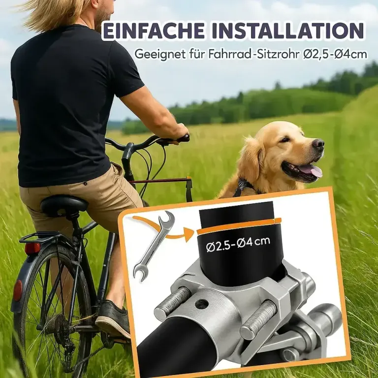 Cykelkoppel för Hund i Stål med Elastisk Lina 124 cm