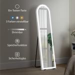 Helkroppsspegel LED Vit Glas för Sovrum Bågformad Golvspegel med Dimbar Belysning och 3 Färger 150x40 cm