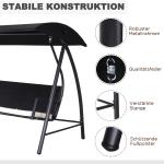 Hammock med Justerbart Tak 3-Sits Trädgårdsgunga med Dyna Konstrotting Stabil Konstruktion Svart 198 X 124 X 179 Cm