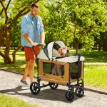 Hundvagn Dog Buggy Hopfällbar för Hundar och Katter upp till 30 kg, Brun, 110x65x102 cm