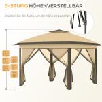 Lusthus Paviljong Pop-Up Partytält Beige av Polyester och Metall för Trädgård och Camping Vintertätt Tält med Dubbeltak 3,3 x 3,3 m