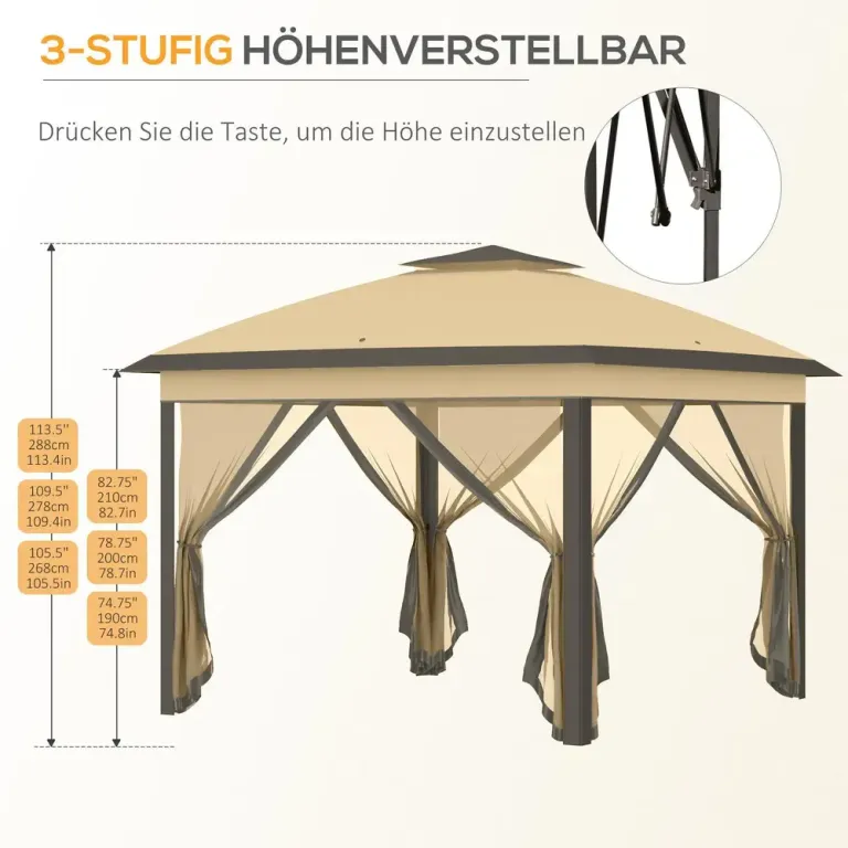 Trädgårdspaviljong Pop-up Partytält Beige 3,3 x 3,3 m
