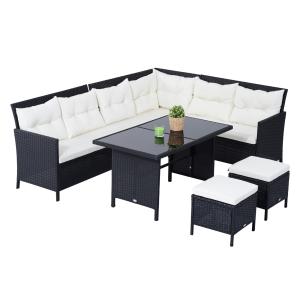 Sittset 7 Personer Trädgårdsset Sittgrupp Polyrotting Elegant Loungemöbel för Trädgård Terrass och Balkong Svart Krämvit
