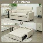Bäddsoffa 2-Sits Soffa med Sovfunktion Beige av Tyg och Trä för Vardagsrum och Gästrum Vadderad Soffa med Förvaring