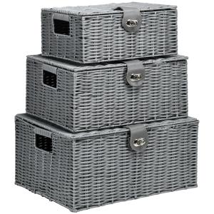 Förvaringslådor med Lock 3-Pack, Stapelbara Plastlådor med Spännen, Praktisk Förvaring för Hemmet, Grå, 7/12/18 l
