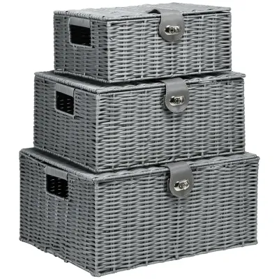 Förvaringslådor med Lock 3-Pack Stapelbara Plastlådor