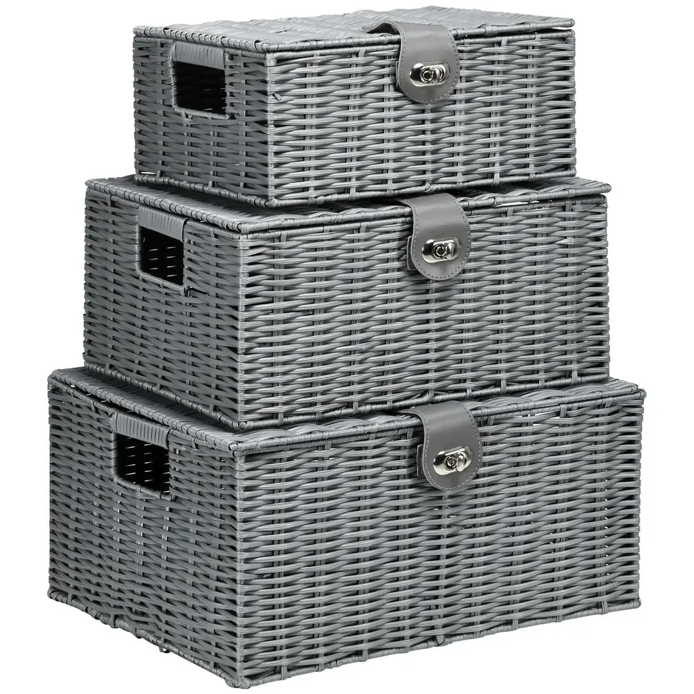 Förvaringslådor med Lock 3-Pack Stapelbara Plastlådor