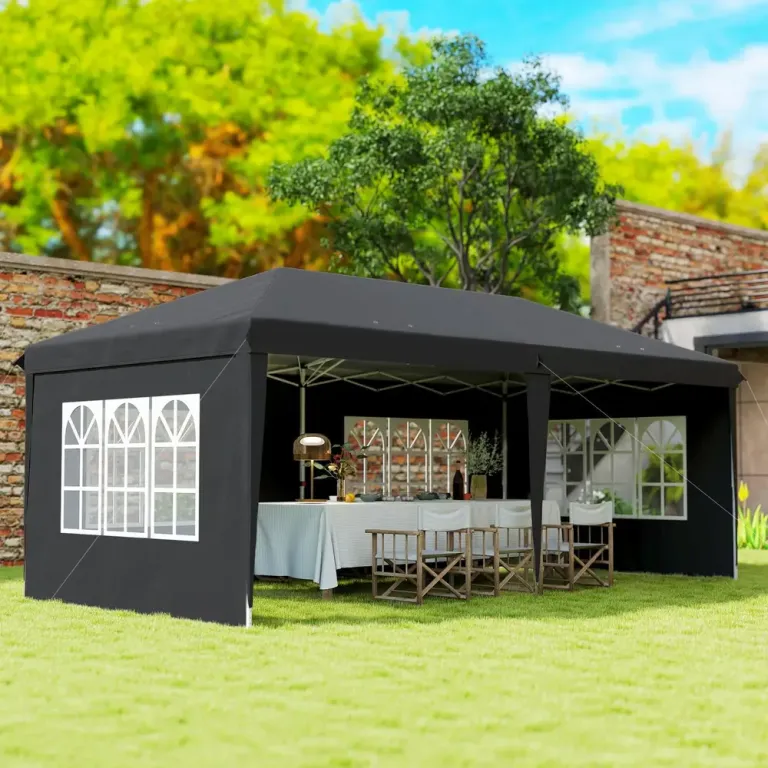 Pop-up Paviljong 4 Sidoväggar och Fönster 3 x 6 m