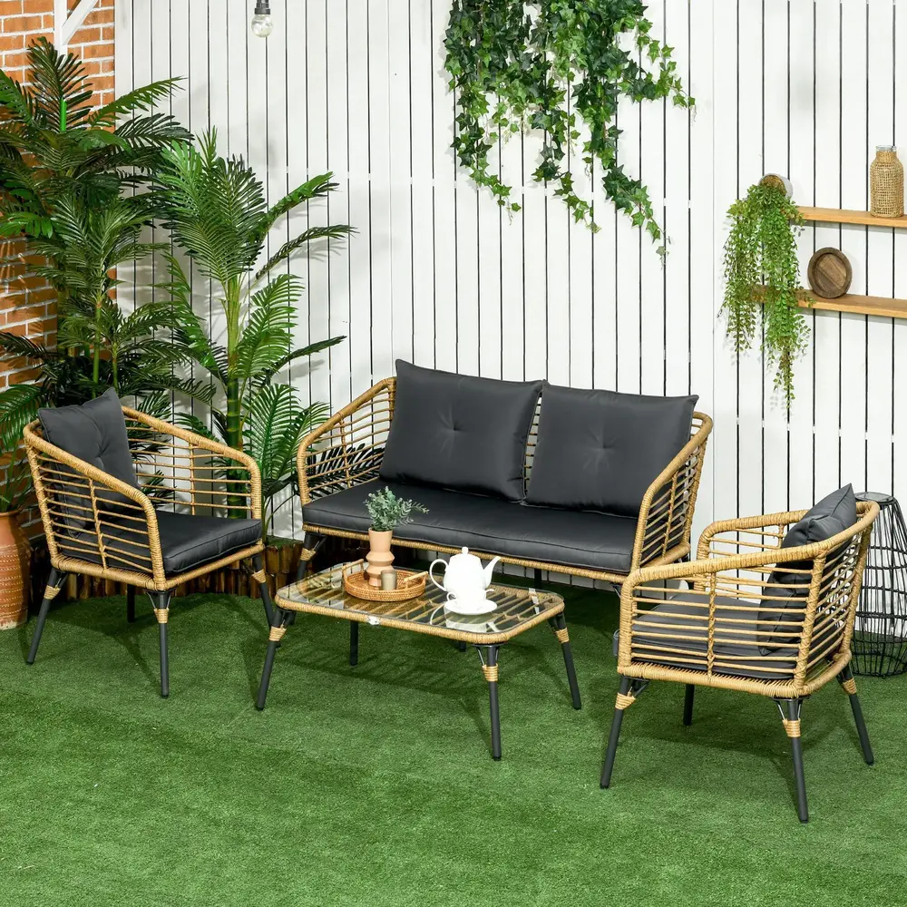 Loungegrupp i Konstrotting 4 Delar Utemöbel med Soffa