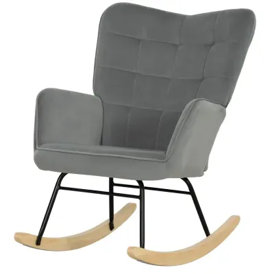 Gungstol Relaxstol Mörkgrå av Sammetslook och Trä Fåtölj