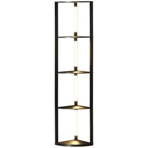 LED-golvlampa med Hörnhylla, Dimbar, 4 Hyllor, Varmvitt Ljus, Svart, 41 x 30 x 164 cm