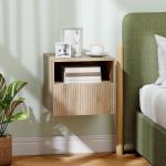 Sängbord Väggmonterat Ljusbrun Spånskiva för Sovrum Vägghängt Nattduksbord med Låda och Öppen Hylla Svävande Design Modern Inredning