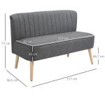 2-Sitsig Soffa i Tyg, Kompakt Tygsoffa med Träben, Bekväm Sittplats för Det Lilla Vardagsrummet, Mörkgrå, 117 x 56,5 x 77 cm