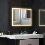 Spegelskåp Badrumsskåp med LED Svart av Glas och Trä för Badrum Väggskåp med Uttag och Anti-Dim 80 x 12,8 x 60 cm