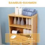 Badrumsskåp i Bambu med Lamelldörrar, Fristående Underskåp med Tippskydd, Praktisk Förvaring i Lantlig Stil, Natur