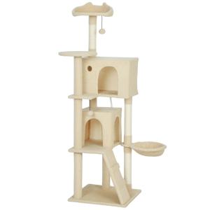 Katträd Extra Högt Beige Plysch och Sisal för Stora Katter 160 cm Klösträd med Flera Nivåer och Hängmatta Robust Lekplats med Koja och Stege Stabil