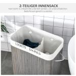 Tvättkorg Tvättlåda med 2 Fack Grå av Bambu och Tyg för Badrum Tvättbar Påse med Lock 100 l