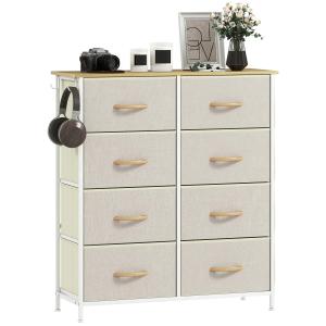 Sovrumsbyrå med 8 Tyglådor, Stålstag, Träfinish, 4 Förvaringsfickor och 2 Krokar, Beige