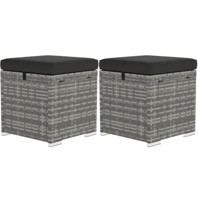 Fotpall Rottingpallar Set 2 Mörkgrå 40 x 40 x 41 cm