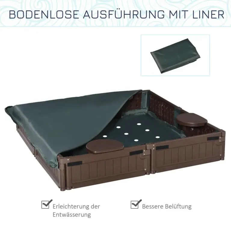 Sandlåda Leklåda Brun av HDPE för Barn 123 x 123 x 21 cm