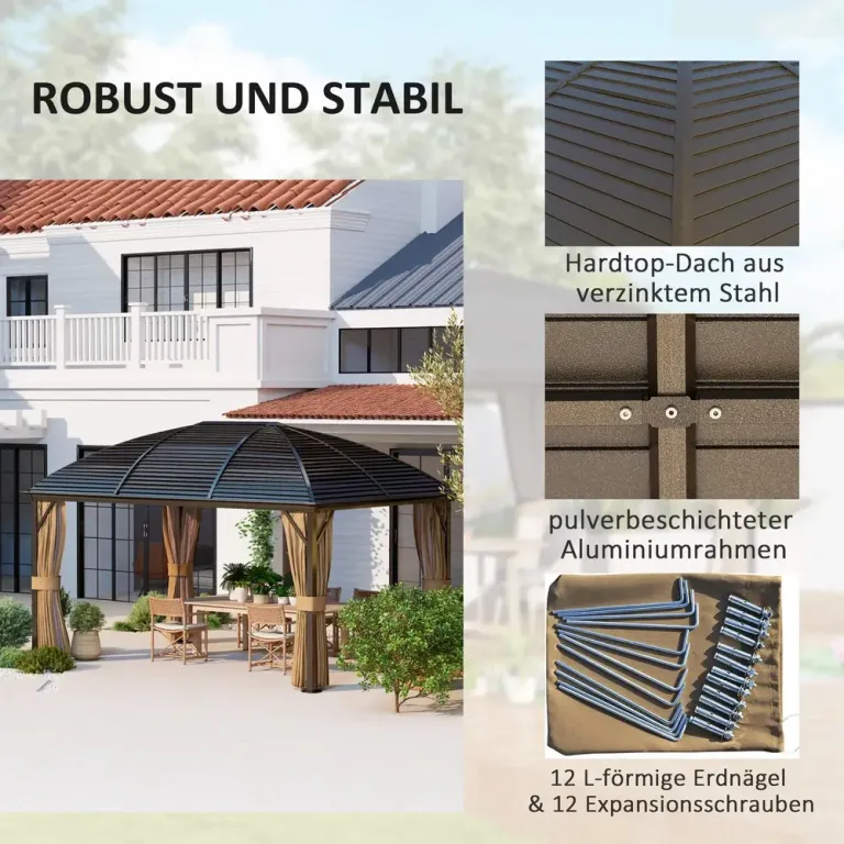 Trädgårdspaviljong med Hård Topp Brun av Aluminium 4 x 3 m