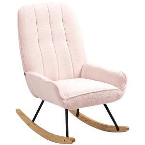 Gungstol Relaxstol Rosa av Sherpa Fleece och Trä för Avkoppling Stoppad Bekväm Gungstol upp till 150 kg 63 x 95 x 97 cm