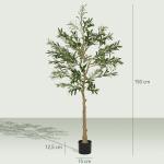 Konstgjort Olivträd med 720 Löv, 40 Oliver och Robust Blomkruka, Grön, 150 cm