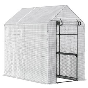 Växthus Stabil Grön Stål för Trädgård och Odling med Fyra Hyllplan och Dörr i PE-Plast Robust Konstruktion för Plantor 120 x 186 x 190 cm