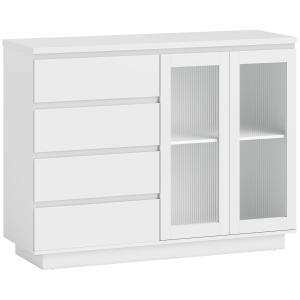 Sideboard med Glasdörrar Vit MDF för Vardagsrum och Matsal Skänk med 4 Lådor och Hyllor Modern Förvaringsmöbel Rymlig 120 cm