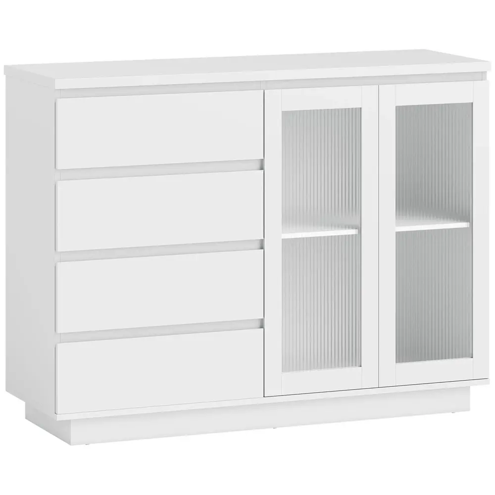 Bufféskåp Skänk med 4 Lådor 2 Glasdörrar Modern Design