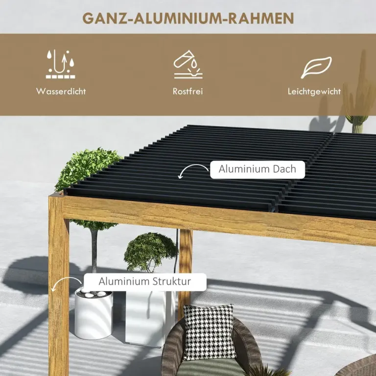 Pergola Trädgårdspaviljong Natur av Aluminium 3 x 3 m