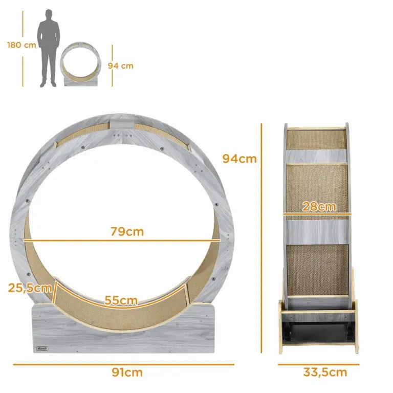 Katthjul Löphjul för Katter Grå av Trä och Matta 91 cm