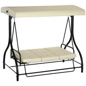 Hammock Trädgårdsgunga 3-Sits 2-i-1 Beige av Tyg och Metall för Trädgård och Terrass Gunga med Liggfunktion 240 kg 195 x 117 x 175 cm