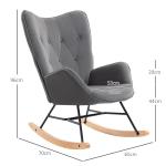 Gungstol i Sammet med Stålram, Bekväm Vilostol med Hög Rygg, Modern Design för Vardagsrummet, Grå