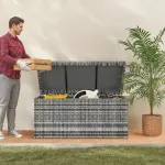 Rattankuddbox 380 L, Vädertät med Lock och UV-beständigt Material, Mörkgrå, 130x61x65 cm
