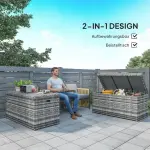 Rattankuddbox 380 L, Vädertät med Lock och UV-beständigt Material, Mörkgrå, 130x61x65 cm
