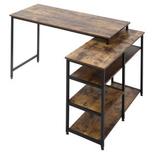 L-Format Hörnskrivbord med Hylla, Rymligt Datorbord med Låda för Hemmakontor, Industriell Design i Trä och Metall, Rustik Brun, 135 x 90 x 79 cm