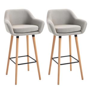 Barpallar Kökspallar Set om 2 Beige av Linne och Bokträ för Kök och Bar Bistropall med Sittdynor och Fotstöd Bekväm Design