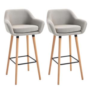 Barpallar Kökspallar Set om 2 Beige av Linne och Bokträ för Kök och Bar Bistropall med Sittdynor och Fotstöd Bekväm Design
