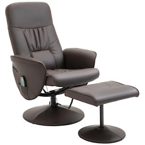 Snurrbar TV-Fåtölj med Pall, Bekväm Relaxstol med Massage och Liggfunktion, Mjukt Konstläder för Avkoppling, Brun, 76 x 81 x 105 cm
