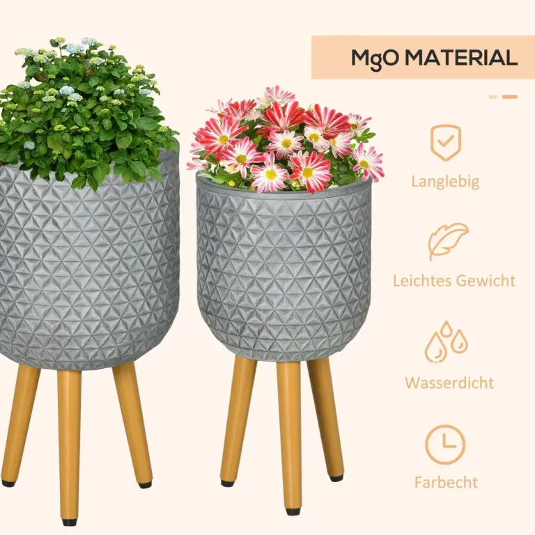 Blomkrukor med Ben 2-Pack Dekorativa Krukor i Betong-look