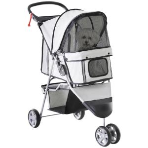 Hundvagn Husdjursvagn Buggy Grå Polyester för Hundar och Katter Mångsidig Hopfällbar och Lättmanövrerad