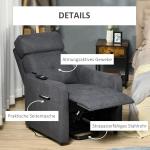 Elektrisk TV-Stol med Uppresningshjälp, Bekväm Relaxfåtölj i Tyg, Justerbar Liggfunktion för Seniorer, Grå, 71 x 94 x 104 cm