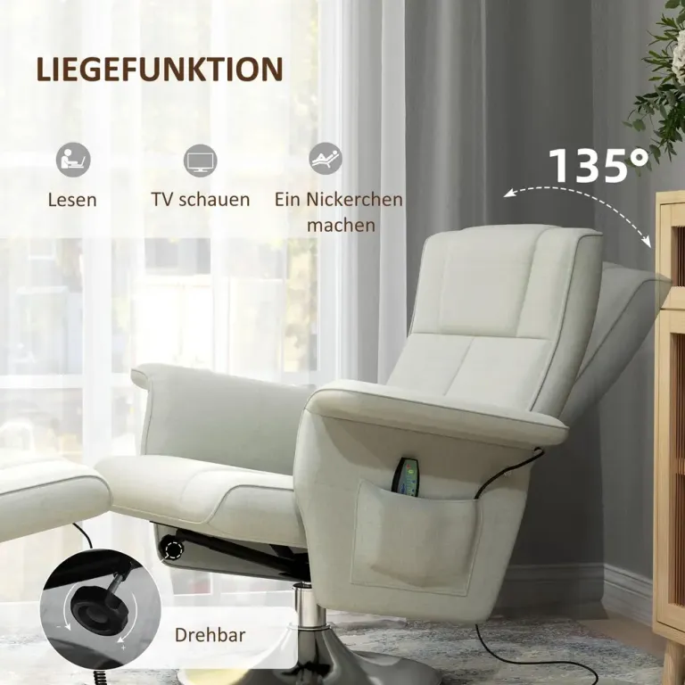 Relaxstol Liggfåtölj Roterande Massagestol med Fotpall